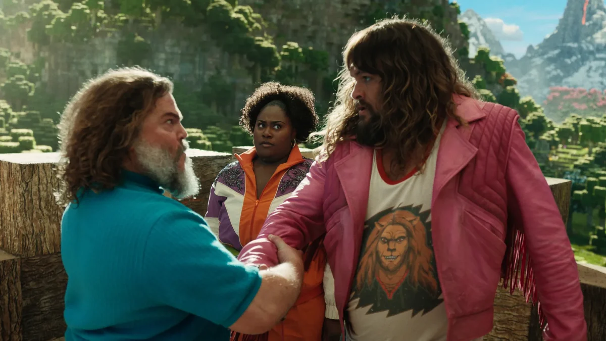 Jack Black, Danielle Brooks, and Jason Momoa, in “A Minecraft Movie.”