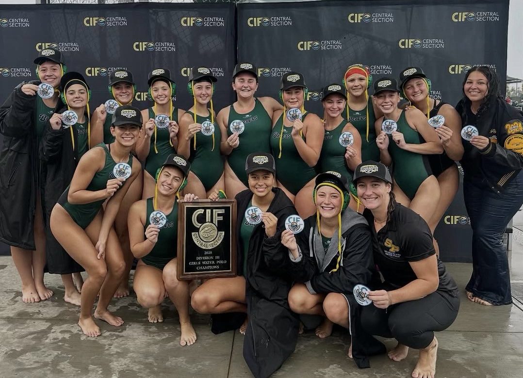 The Sierra Pacific girls water polo team celebrates after defeating Centennial of Bakersfield 13-9 in the Central Section Division III championship game on Nov. 15. 